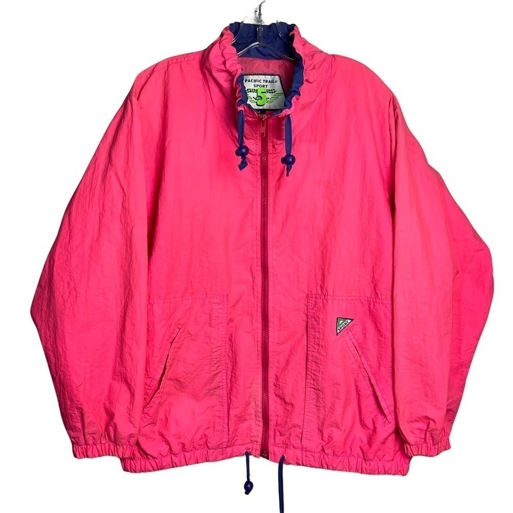 Vintage 80s Neon Pink Full Zip Windbreaker Bomber Jacket Size Medium